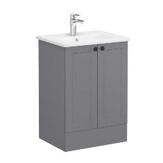 Vitra Root Classic 68759 Lavabo Dolabı, Kapaklı, 60 Cm, Yerden, Mat Gri, Yuvarlak Lavabolu